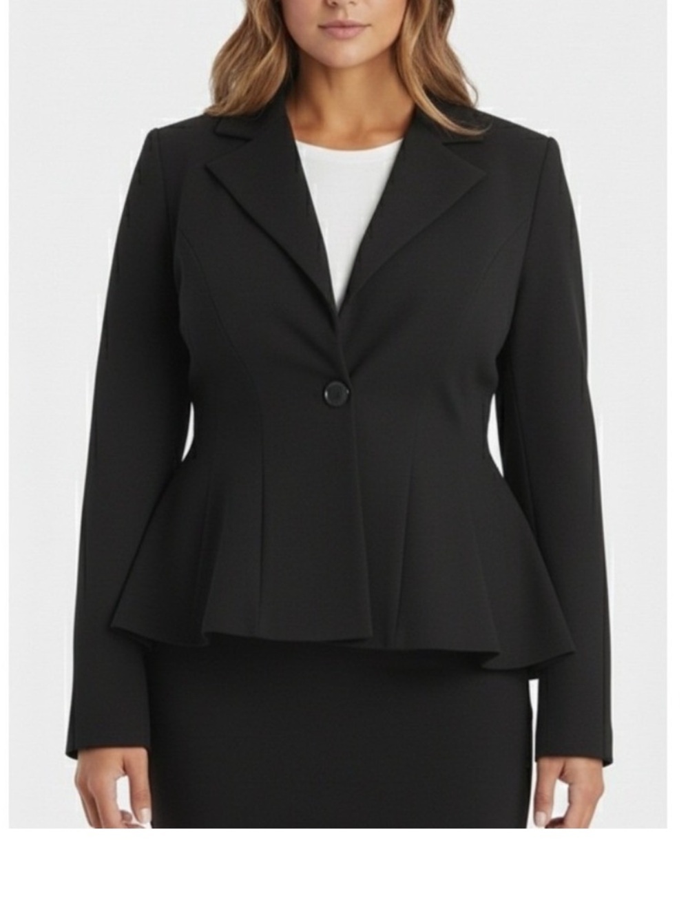Noir Peplum Suit Blazer Jacket S Skirt Suit Black Stretch NEW